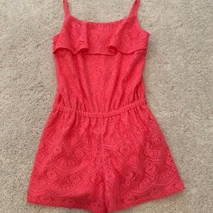 Girl's est.1989 Place Dark Pink Lacy One-Piece Romper